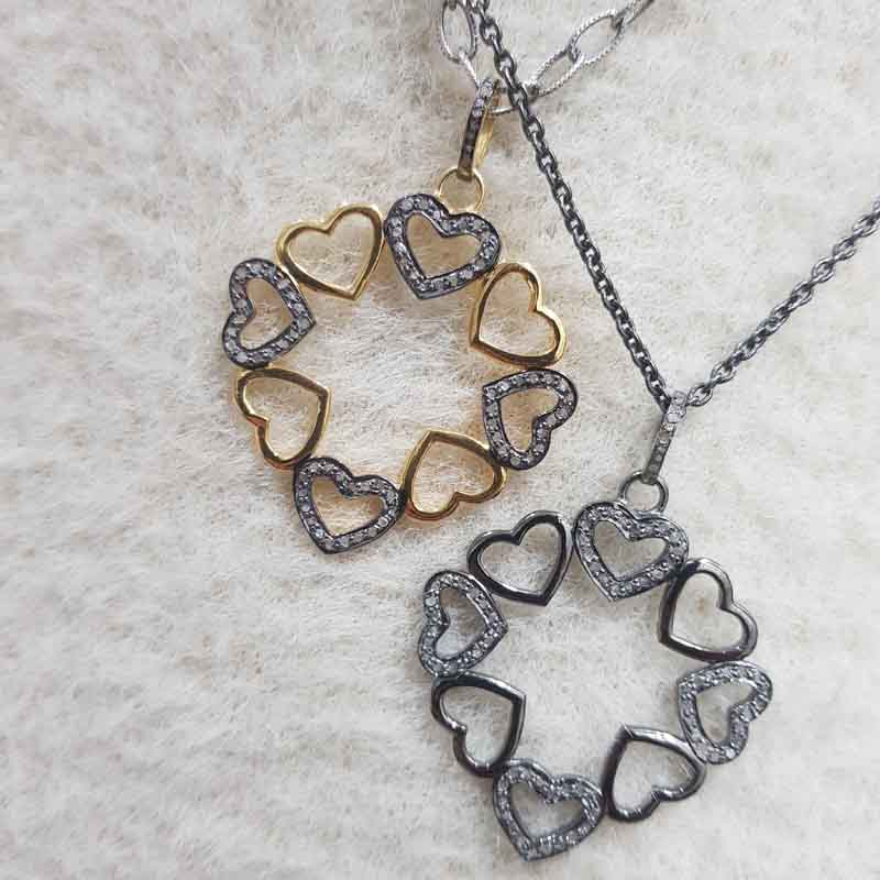 Multi Joined Heart Designer Pave Diamond 925 Sterling Silver Pendent