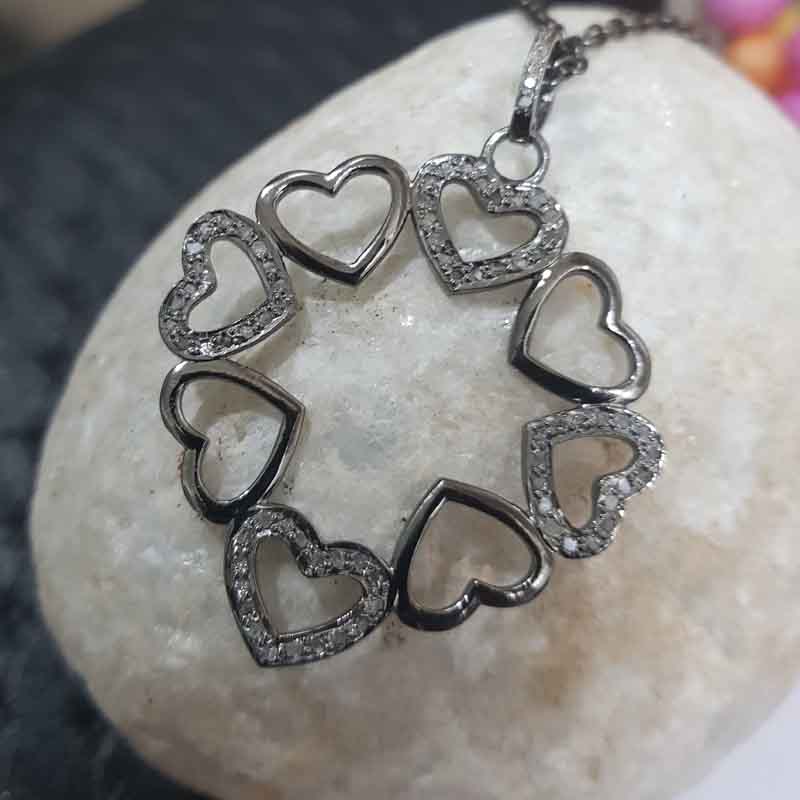 Multi Joined Heart Designer Pave Diamond 925 Sterling Silver Pendent