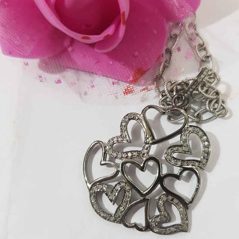 Bunch Of Heart Designed 925 Sterling Pave Diamond Pendant