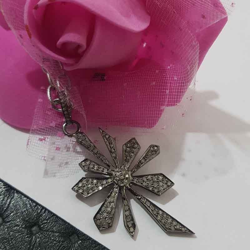 Flower Style Pave Diamond 925 Sterling Silver Pendent