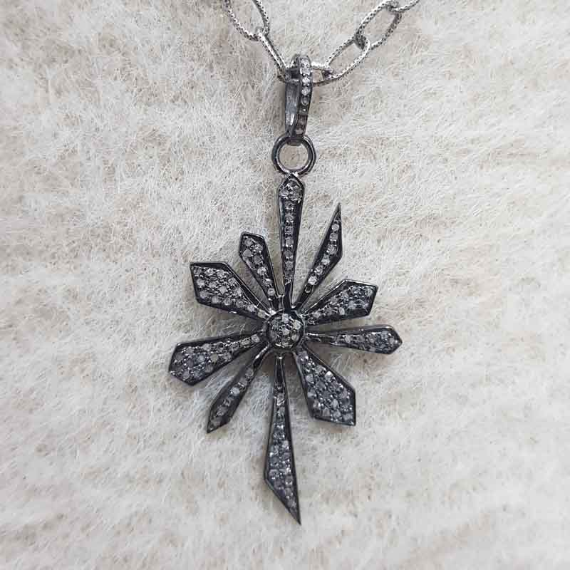 Flower Style Pave Diamond 925 Sterling Silver Pendent