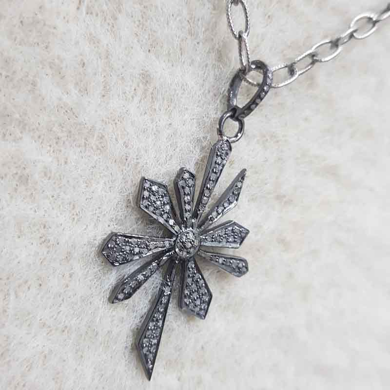 Flower Style Pave Diamond 925 Sterling Silver Pendent