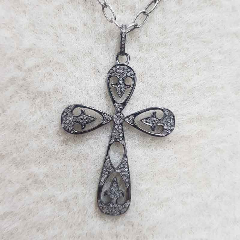 Fancy Style Pave Diamond Cross Designed Pendent