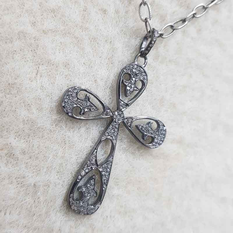 Fancy Style Pave Diamond Cross Designed Pendent