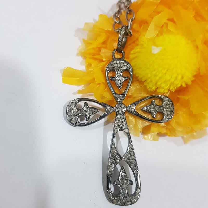 Fancy Style Pave Diamond Cross Designed Pendent