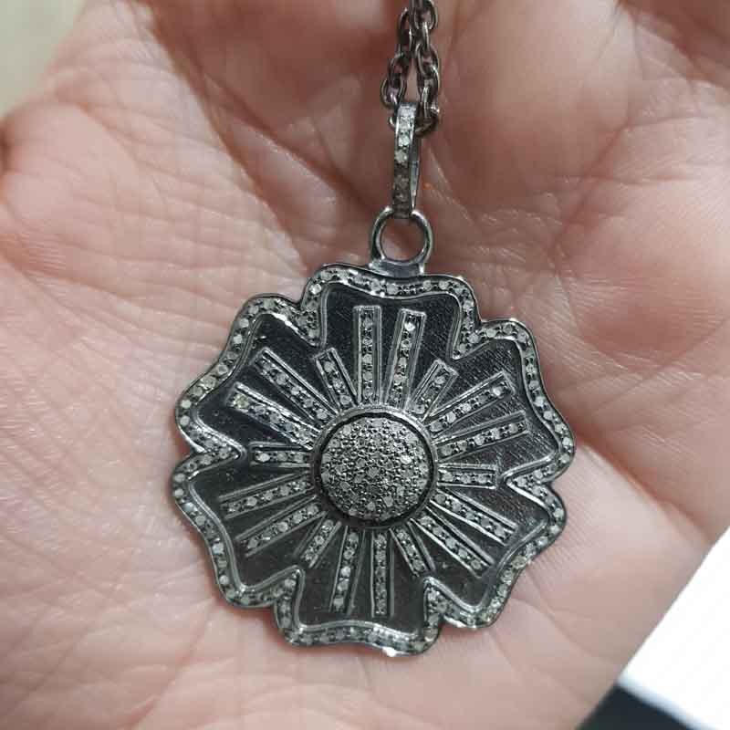 Gorgeous Black Flower Pendent With Pave Layers