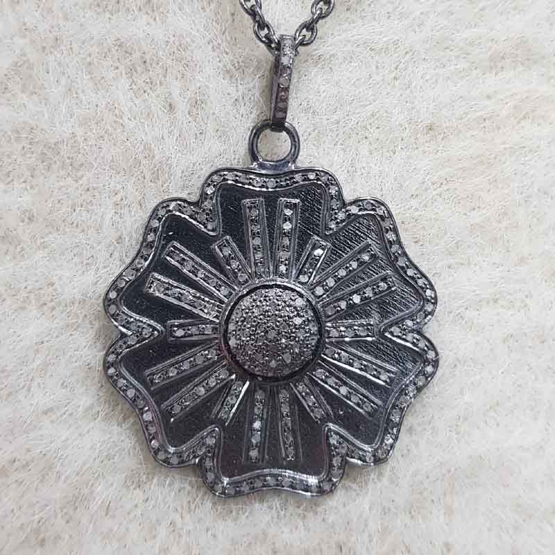 Gorgeous Black Flower Pendent With Pave Layers