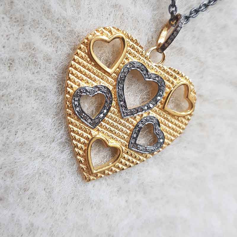 Antique Finish Designer Heart With Multi Heart Pendent