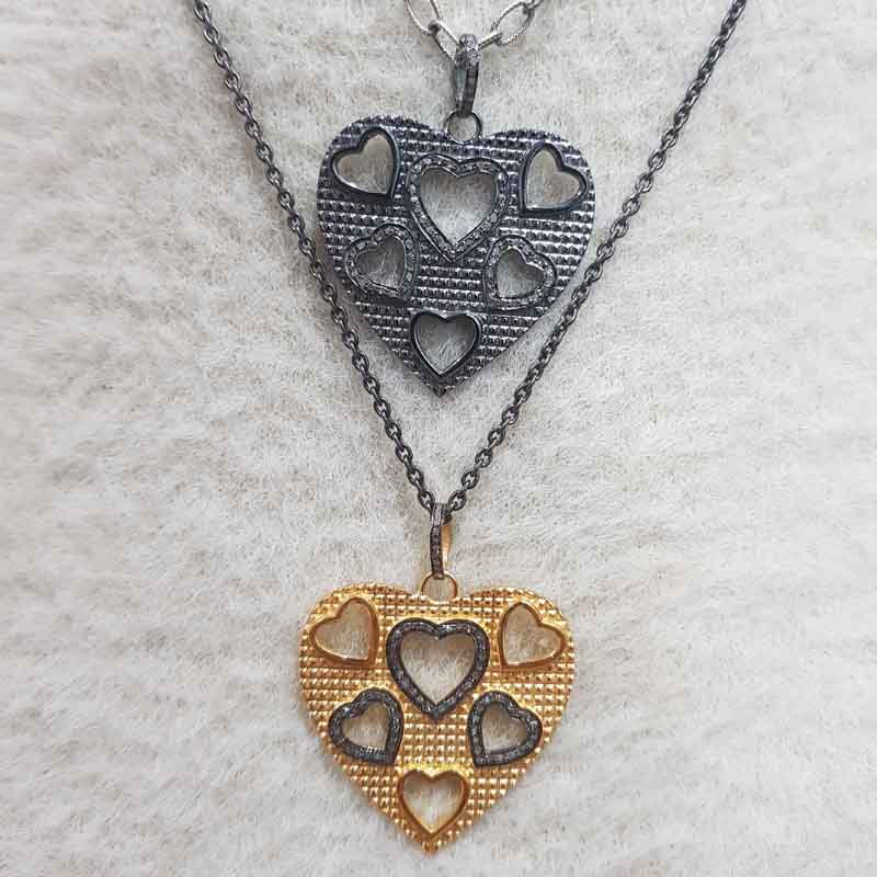 Antique Finish Designer Heart With Multi Heart Pendent