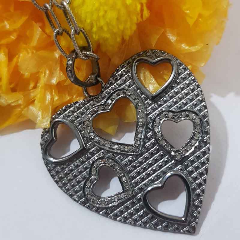 Antique Finish Designer Heart With Multi Heart Pendent