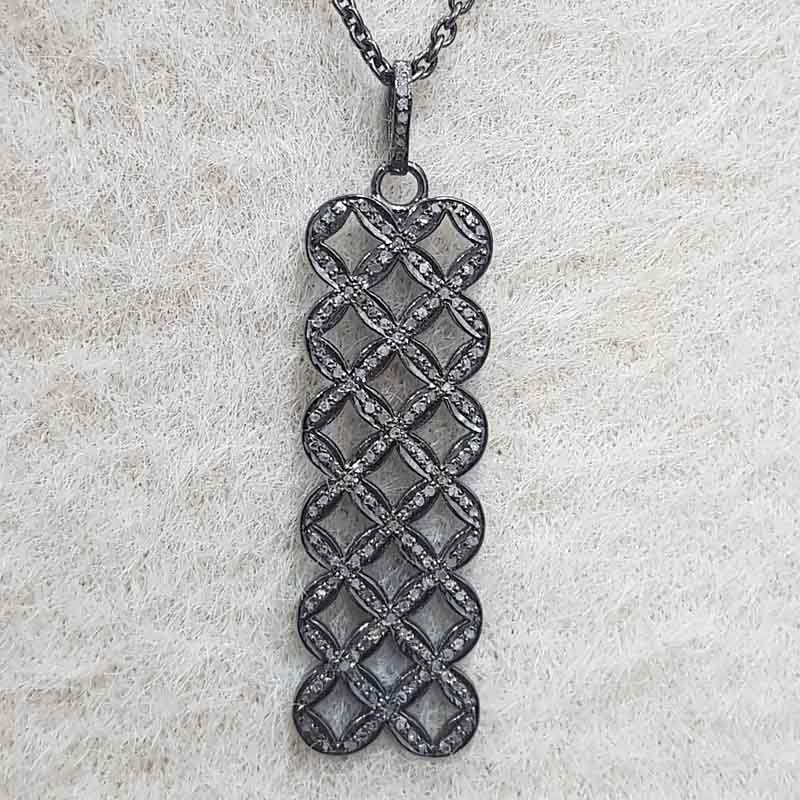 Fancy Designer Pave Diamond 925 Sterling Silver Tag Pendent