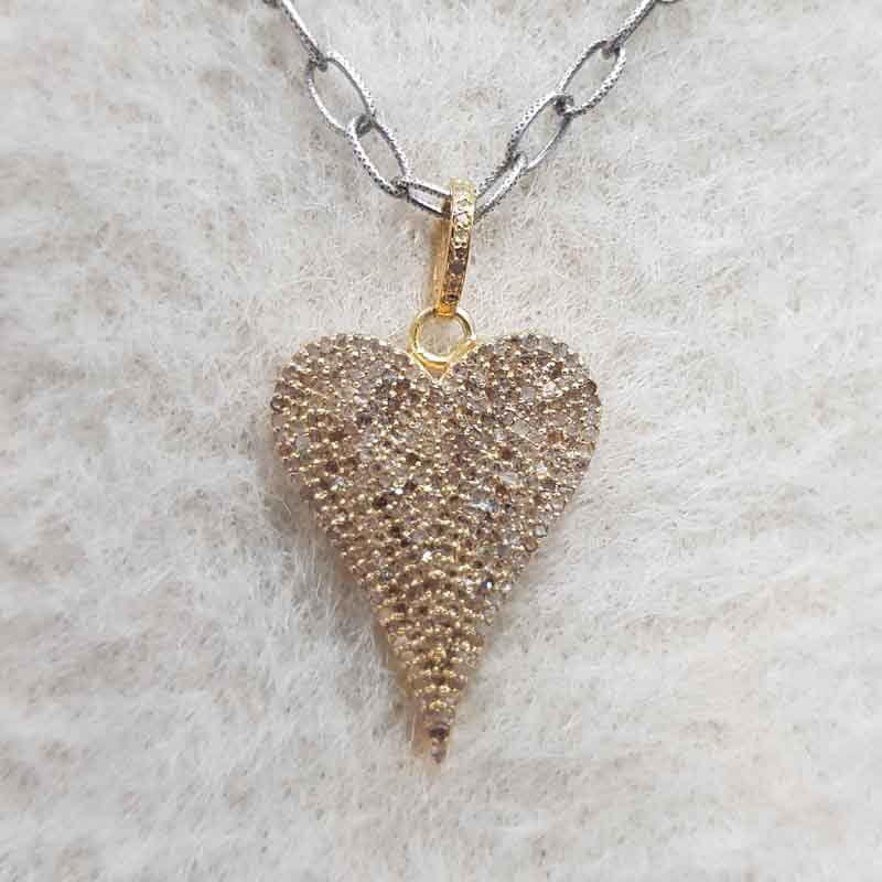 Fully Pave Diamond Setting Yellow Heart Pendent