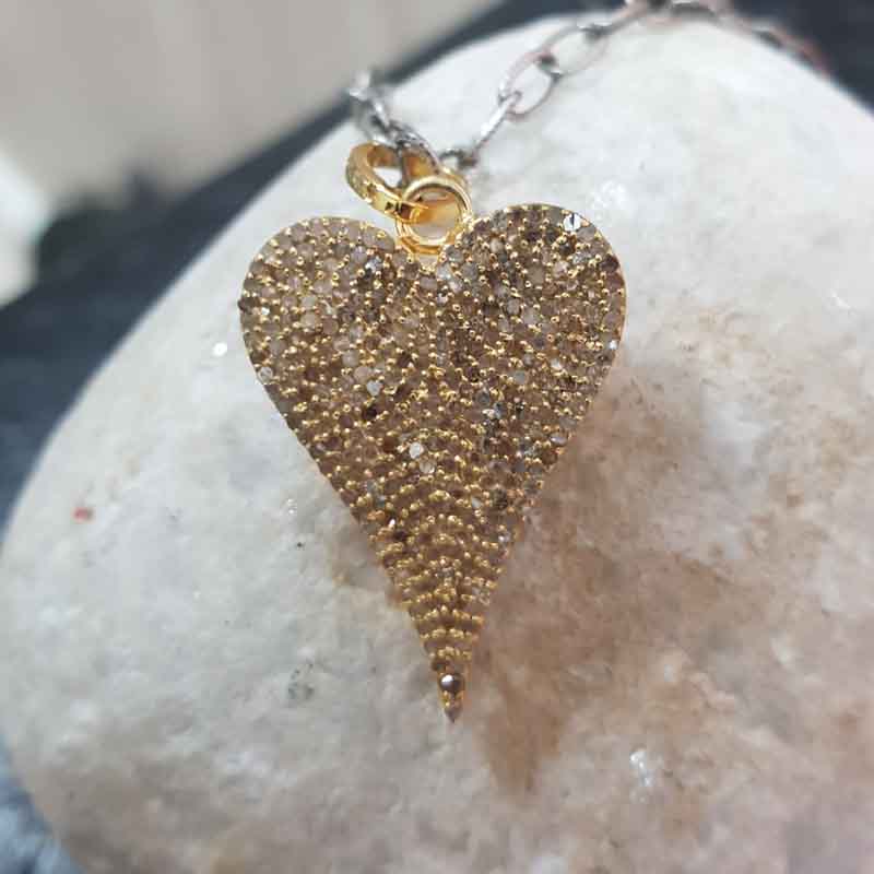 Fully Pave Diamond Setting Yellow Heart Pendent