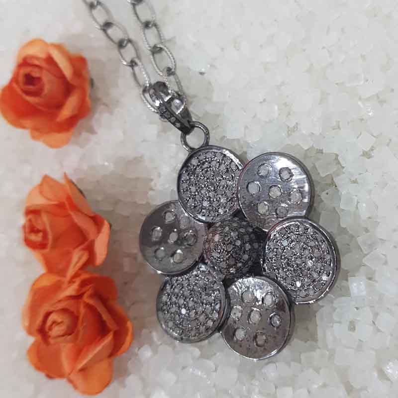 Glorious Two Tone Pave Diamond Flower Pendent