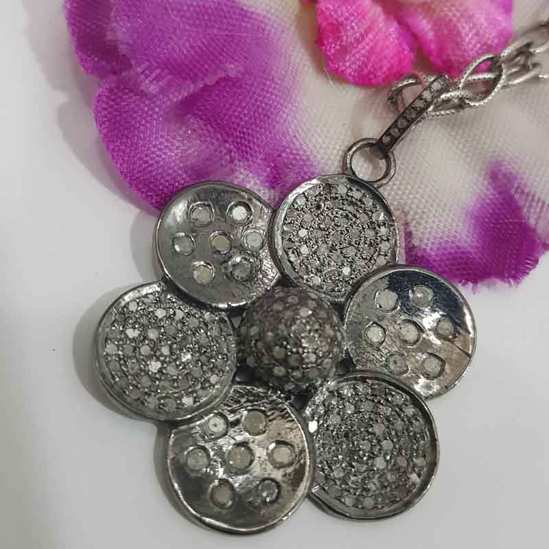 Glorious Two Tone Pave Diamond Flower Pendent