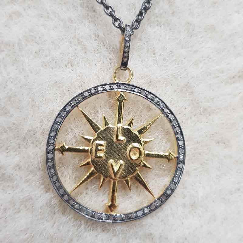 Arrowhead Black And Yellow Direction Based With Love Designed Circle Pave Diamond Pendent