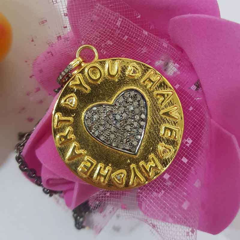 Yellow And Black Beautiful Heart Designer Round Disk pendent