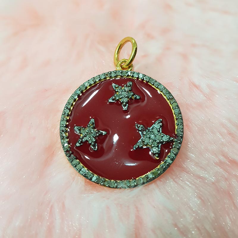 Attractive Pave Diamond Handmade Round Pendant With Star