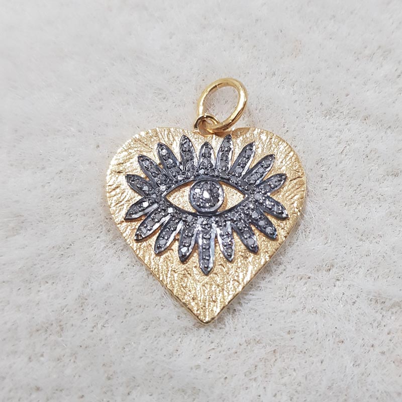 Beautiful Designed Pave Diamond Handmade Heart Pendent With Evil Eye