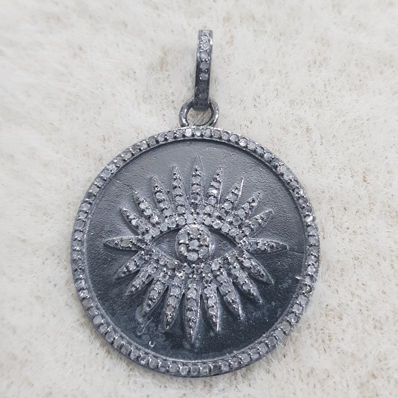 Elegant Fancy Style Evil Eye Designer Round Pendant With Pave Diamond