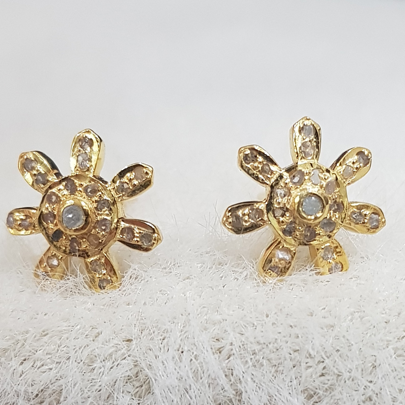 Yellow Beautiful Flower Designed Pave Diamond Stud