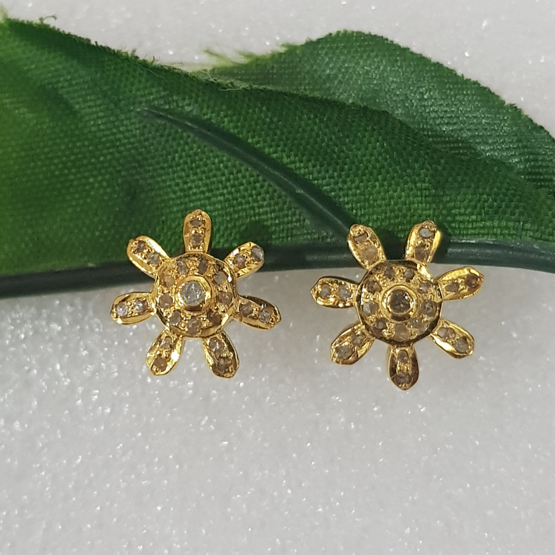 Yellow Beautiful Flower Designed Pave Diamond Stud