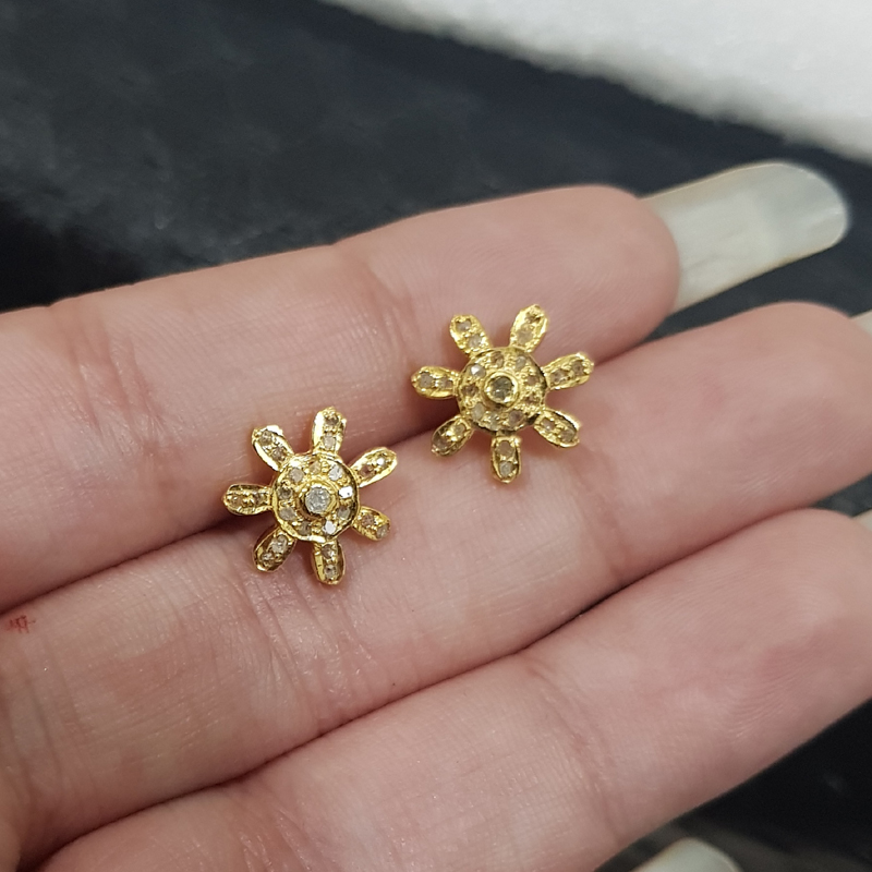 Yellow Beautiful Flower Designed Pave Diamond Stud