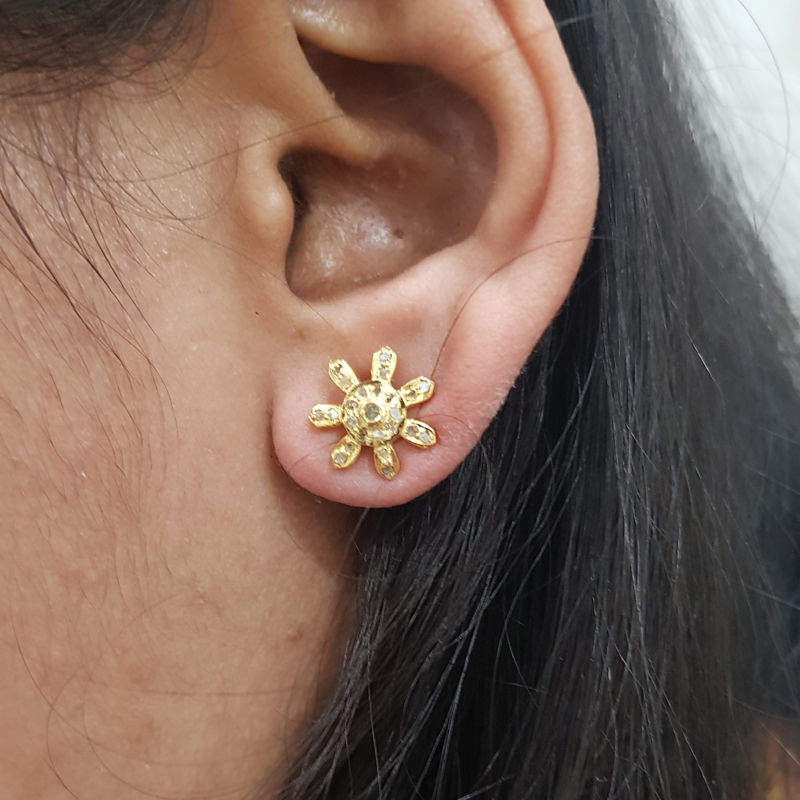 Yellow Beautiful Flower Designed Pave Diamond Stud