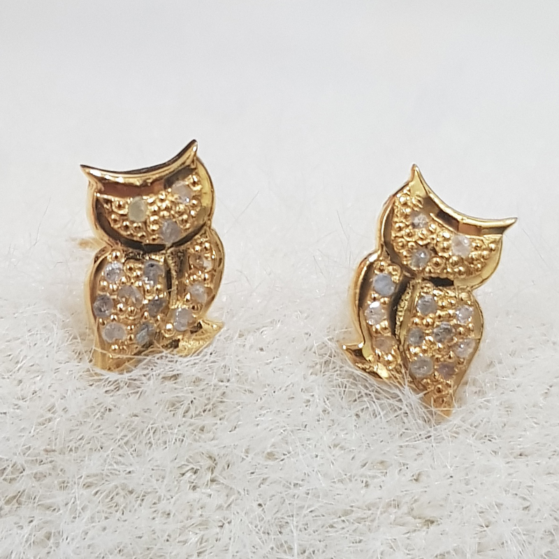 Owl Designed Pave Diamond Small Stud