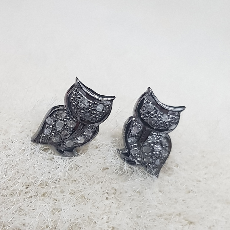 Owl Designed Pave Diamond Small Stud