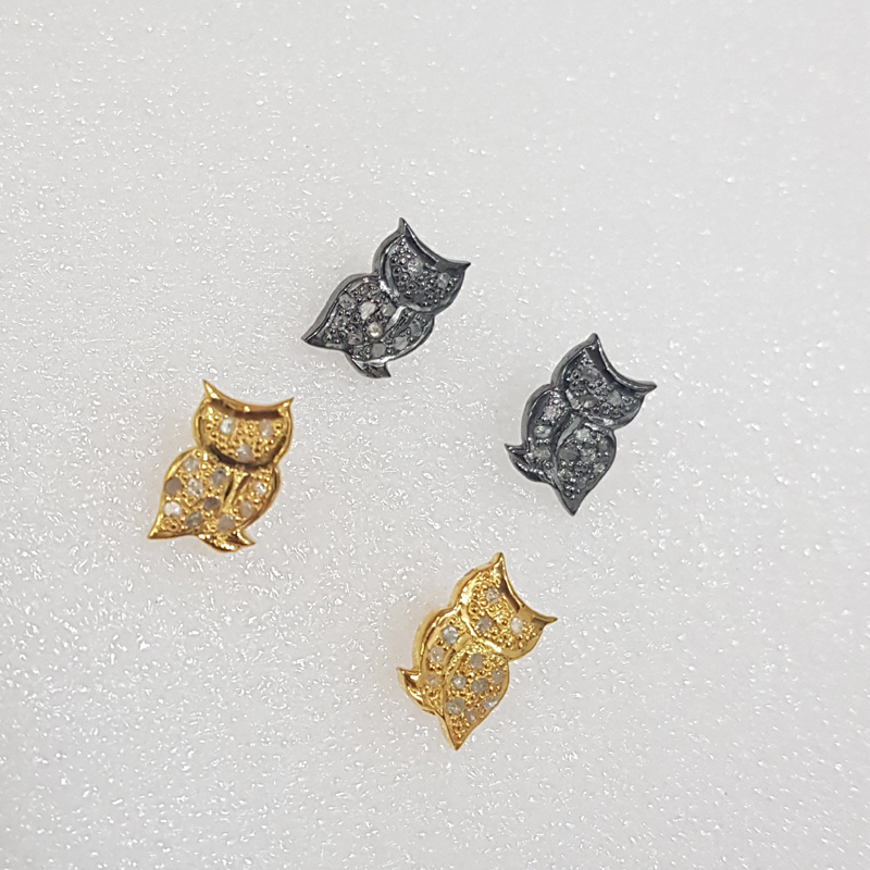 Owl Designed Pave Diamond Small Stud