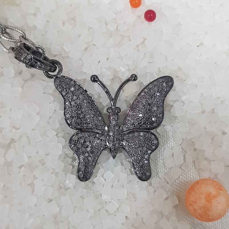 Stylish Pave Diamond Fancy Designer Butterfly Pendent