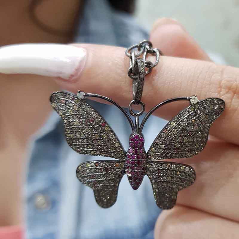 Stylish Pave Diamond Fancy Designer Butterfly Pendent