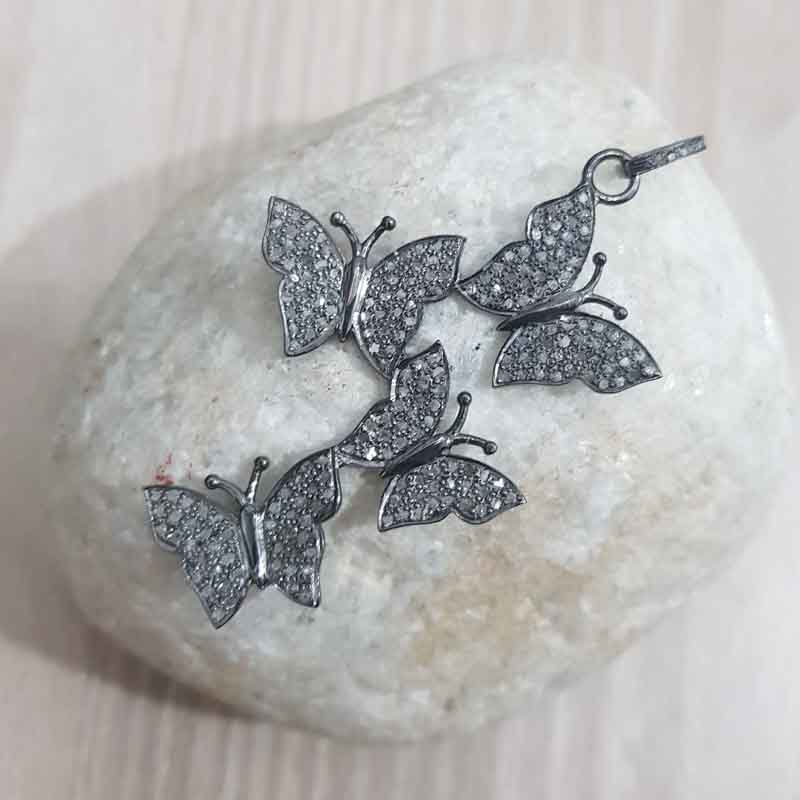 Unique Pave Diamond Butterfly Pendent