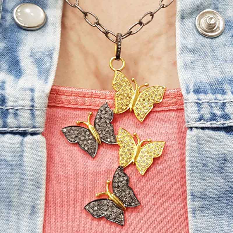 Unique Pave Diamond Butterfly Pendent