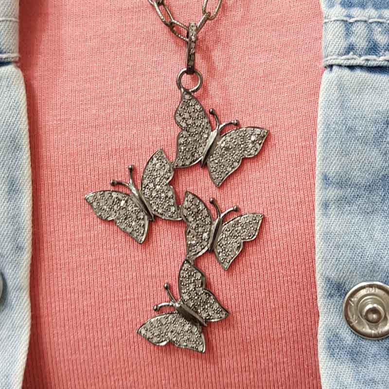 Unique Pave Diamond Butterfly Pendent