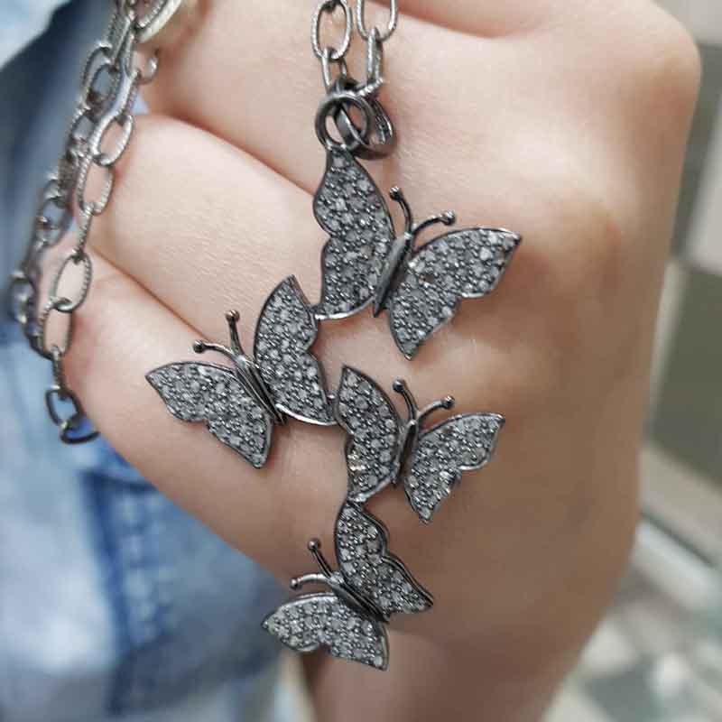 Unique Pave Diamond Butterfly Pendent