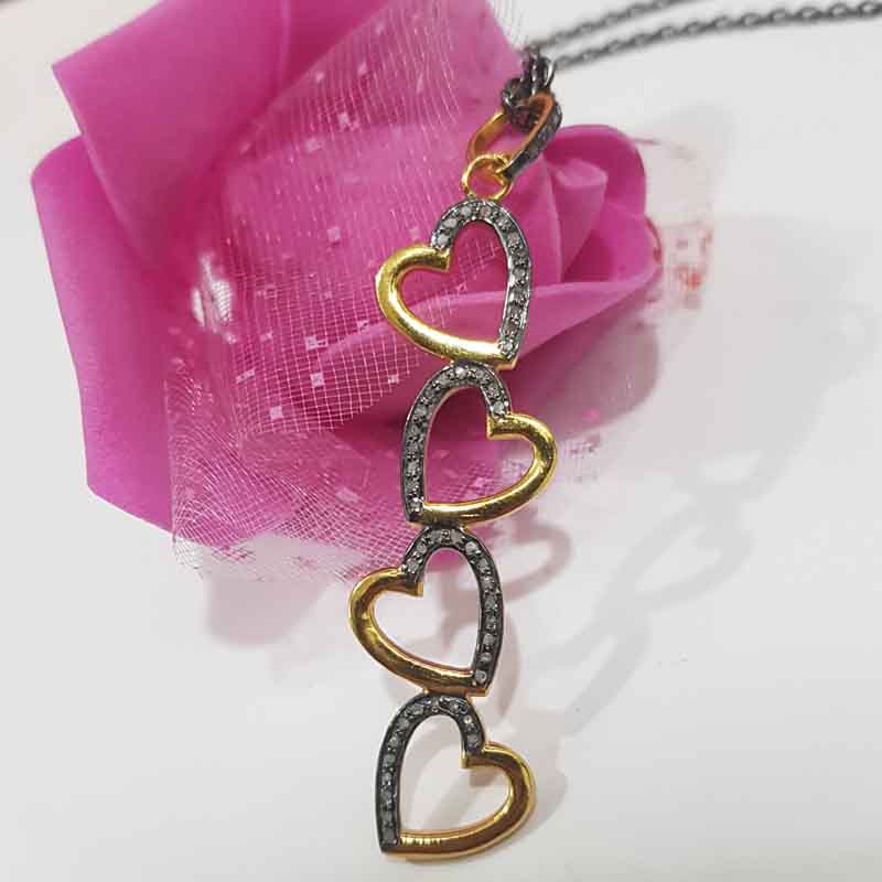 Long Fancy Designer Joined Heart Pave Diamond Pendent