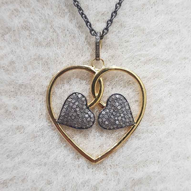 Stylish Heart Pendent With Pave Diamond Fancy Designer Heart Leaf