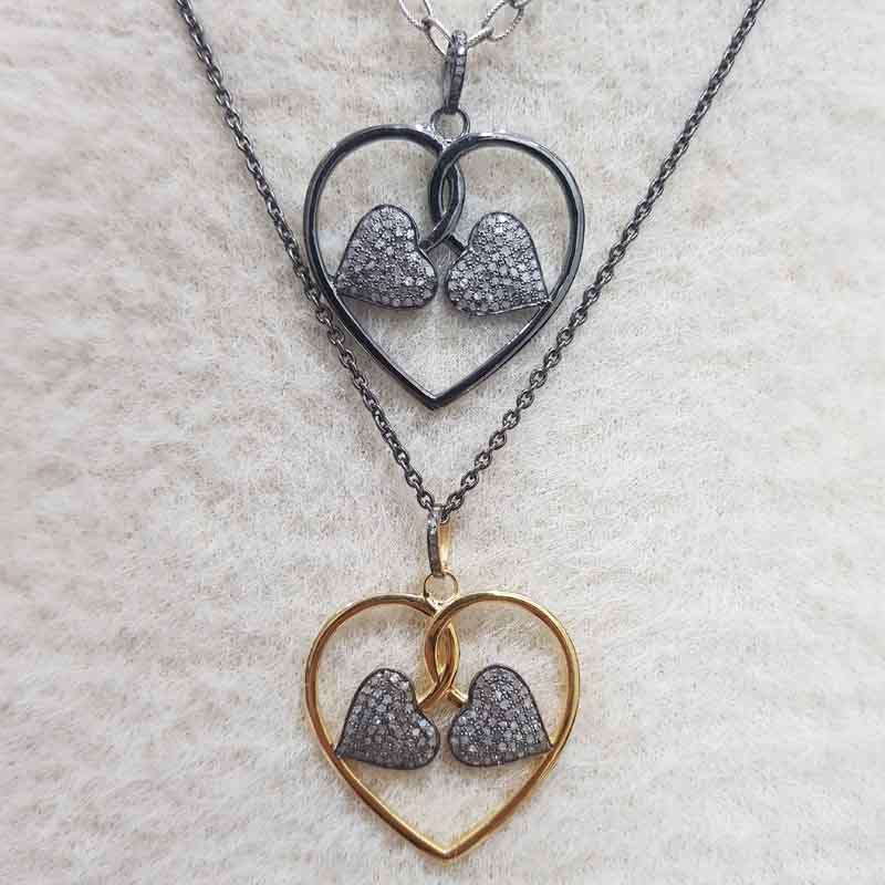 Stylish Heart Pendent With Pave Diamond Fancy Designer Heart Leaf