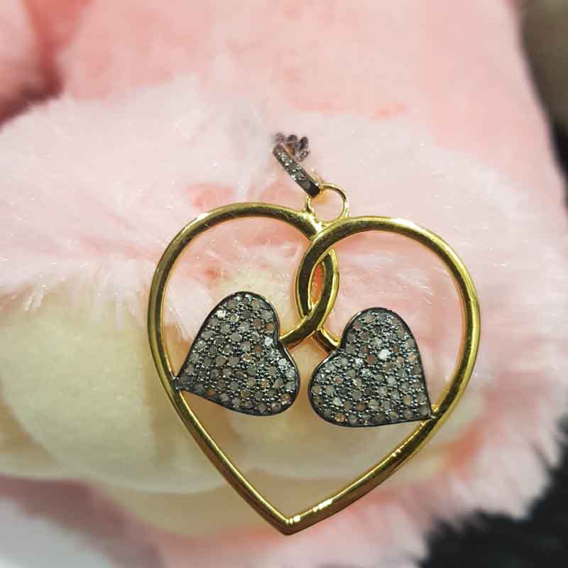 Stylish Heart Pendent With Pave Diamond Fancy Designer Heart Leaf