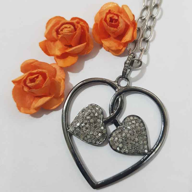 Stylish Heart Pendent With Pave Diamond Fancy Designer Heart Leaf