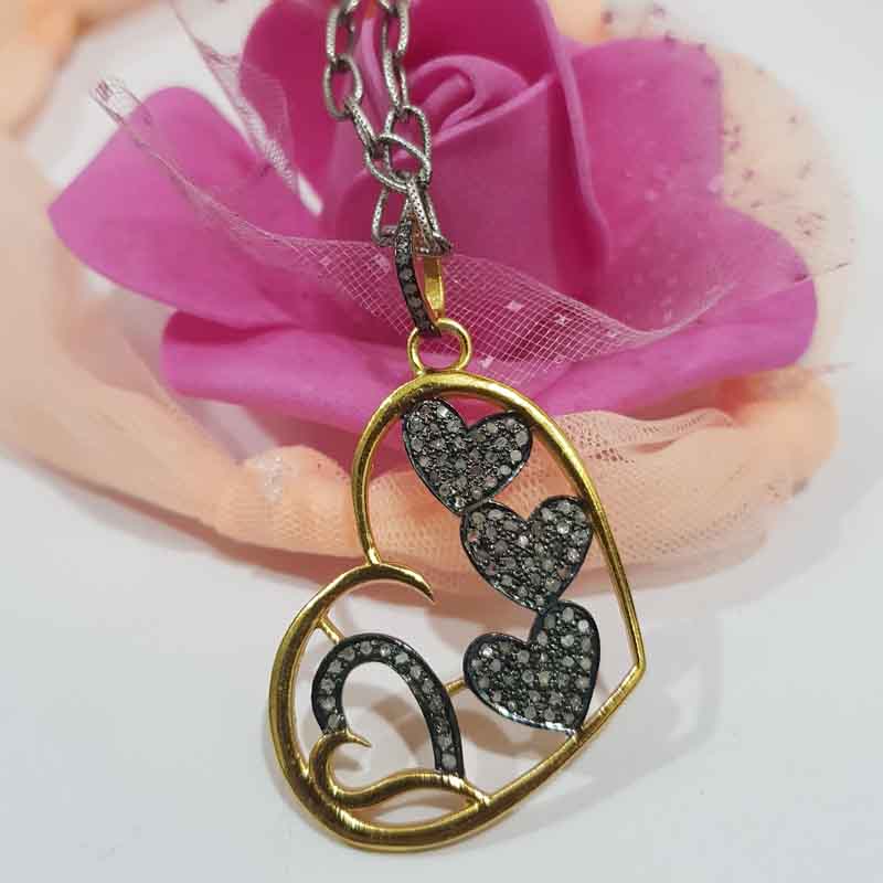 Handmade Style Pave Diamond Heart With Multi Joined Hearts Pendent