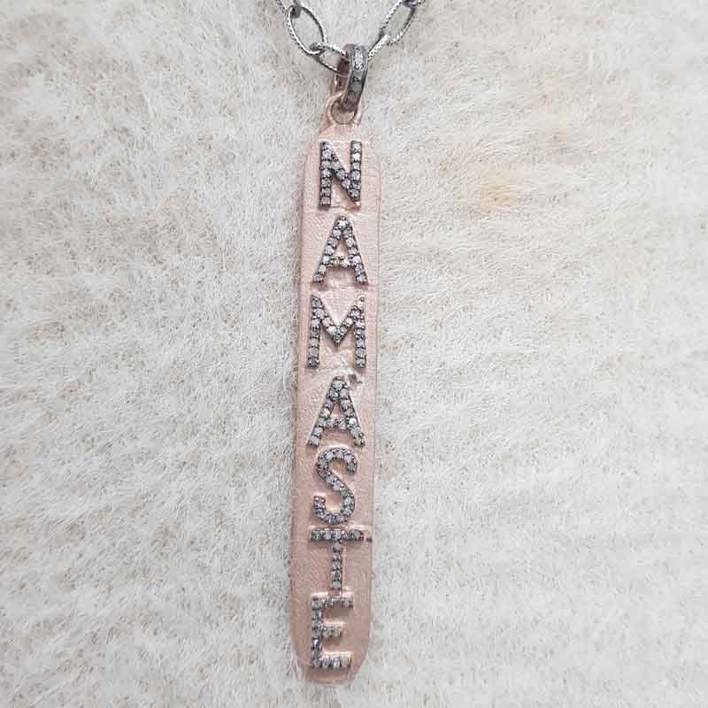 Namaste Designer Latter Pendent With Rose Gold Rhodium Plate