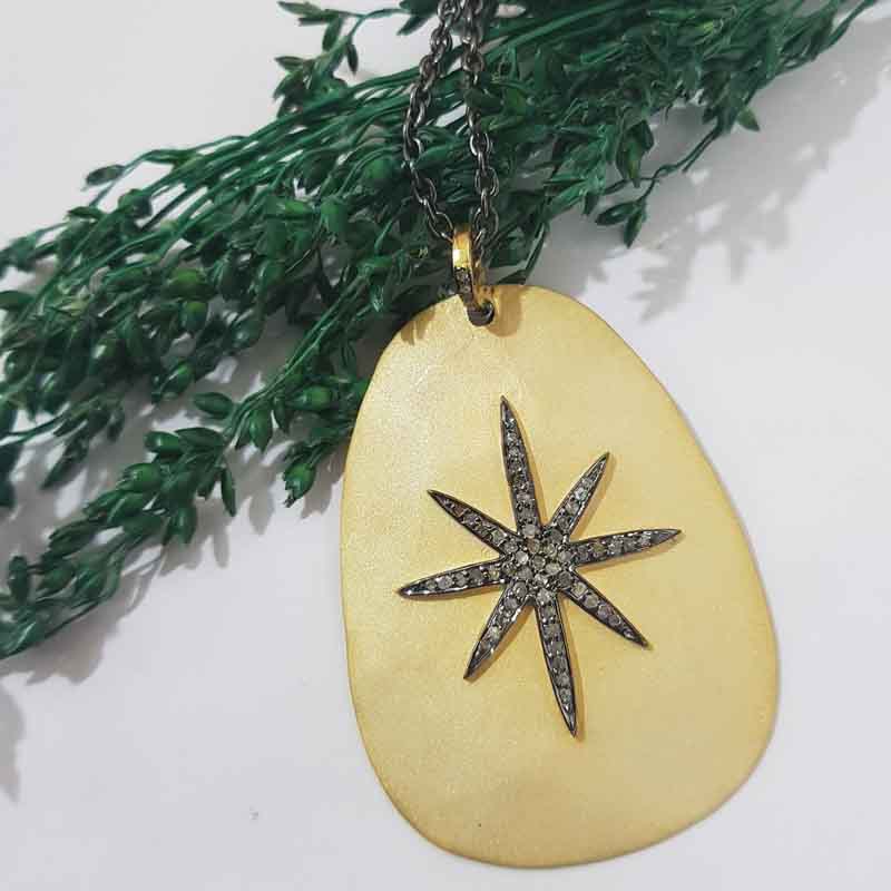 Antique Finish Designer Pave Diamond Sunburst Pendent