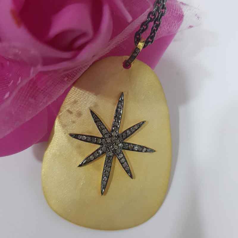 Antique Finish Designer Pave Diamond Sunburst Pendent