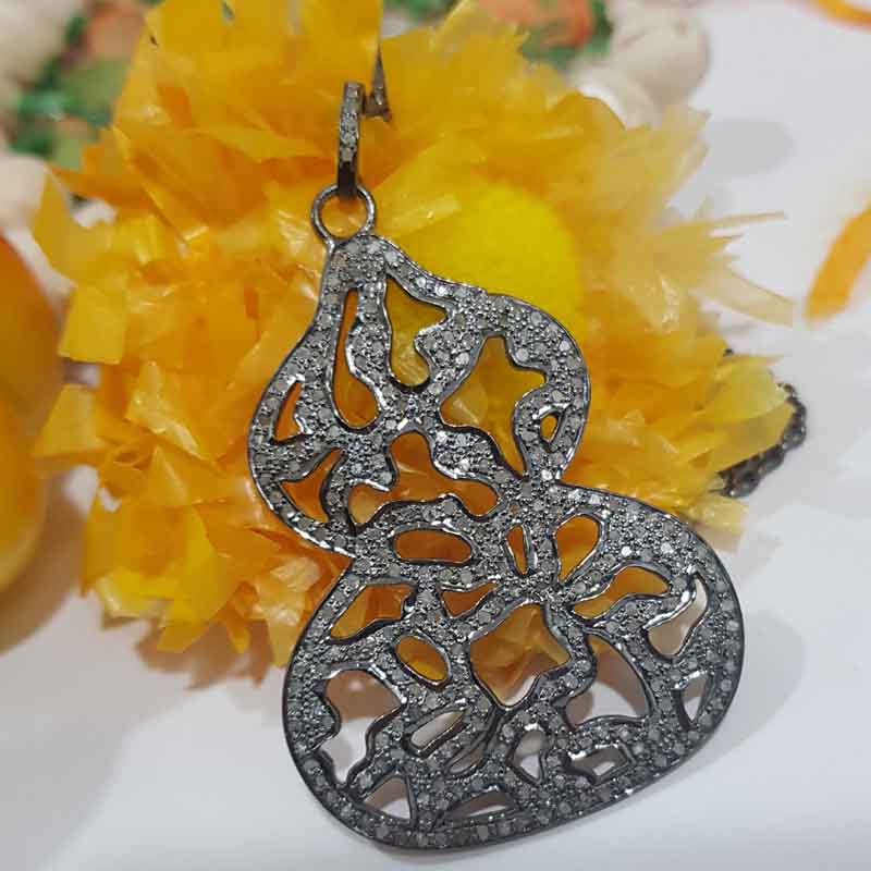 925 Sterling Silver Fancy Designer Pave Diamond Pendent