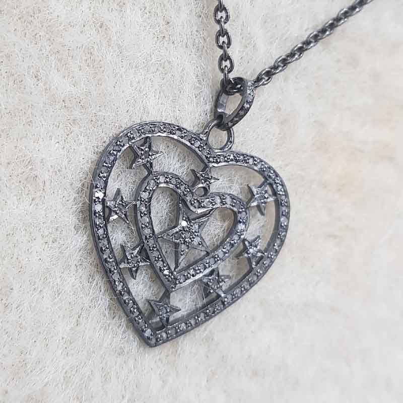 Heart With Star Pave Diamond Pendent