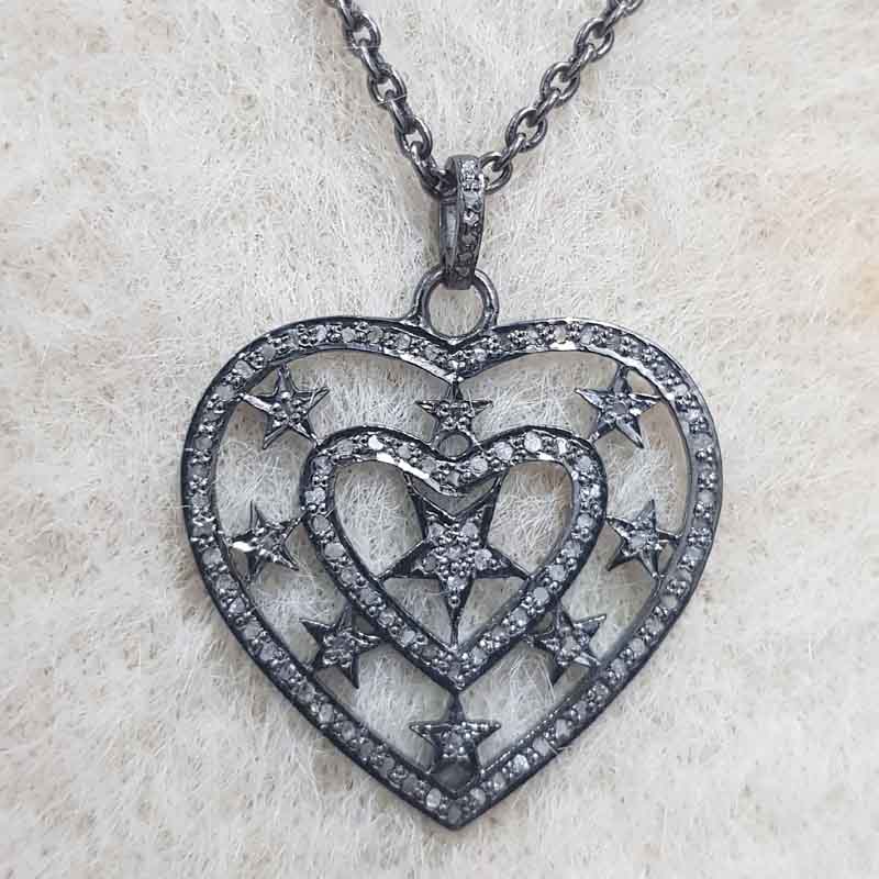 Heart With Star Pave Diamond Pendent