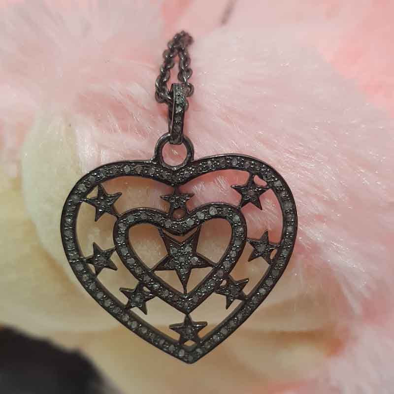 Heart With Star Pave Diamond Pendent